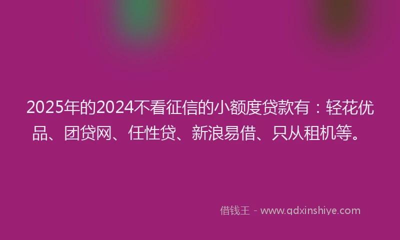 2025年的2024不看征信的小额度贷款有：轻花优品、团贷网、任性贷、新浪易借、只从租机等。