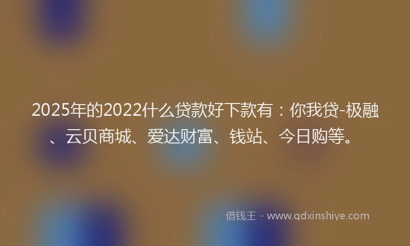2025年的2022什么贷款好下款有：你我贷-极融、云贝商城、爱达财富、钱站、今日购等。