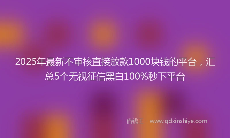 2025年最新不审核直接放款1000块钱的平台，汇总5个无视征信黑白100%秒下平台