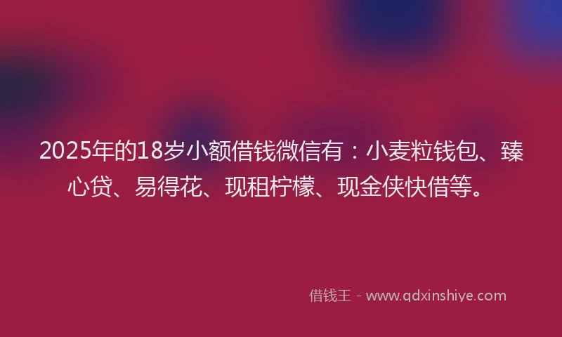 2025年的18岁小额借钱微信有：小麦粒钱包、臻心贷、易得花、现租柠檬、现金侠快借等。