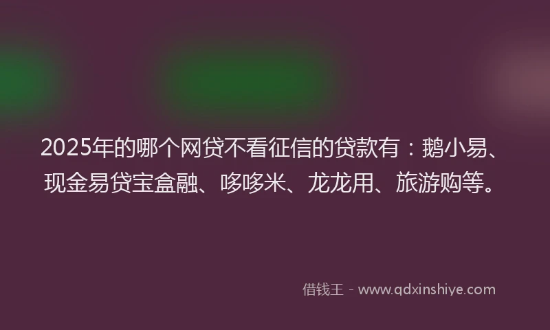2025年的哪个网贷不看征信的贷款有：鹅小易、现金易贷宝盒融、哆哆米、龙龙用、旅游购等。