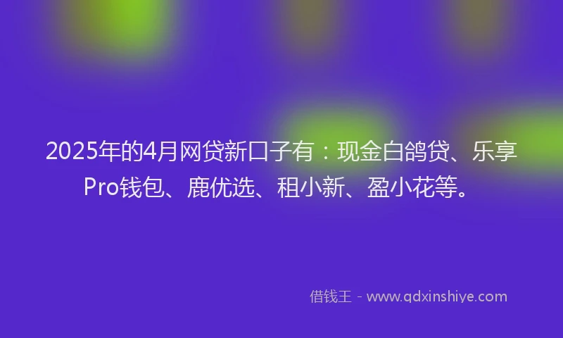 2025年的4月网贷新口子有：现金白鸽贷、乐享Pro钱包、鹿优选、租小新、盈小花等。