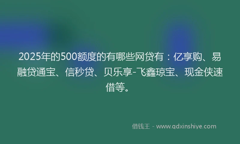 2025年的500额度的有哪些网贷有：亿享购、易融贷通宝、信秒贷、贝乐享-飞鑫琼宝、现金侠速借等。