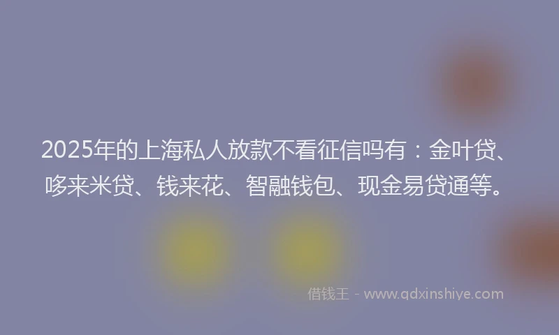 2025年的上海私人放款不看征信吗有：金叶贷、哆来米贷、钱来花、智融钱包、现金易贷通等。