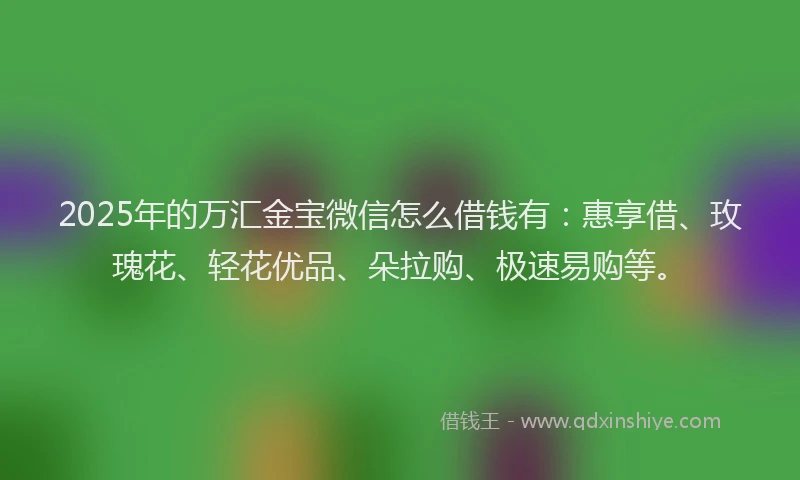 2025年的万汇金宝微信怎么借钱有：惠享借、玫瑰花、轻花优品、朵拉购、极速易购等。
