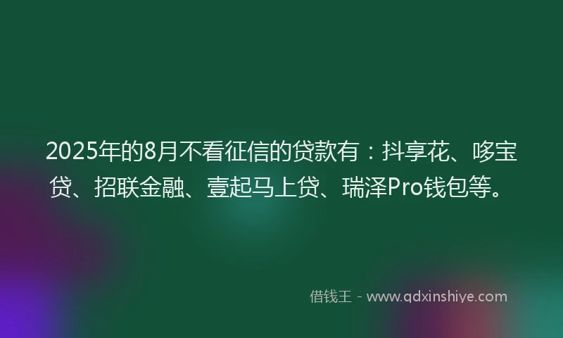 2025年的8月不看征信的贷款有：抖享花、哆宝贷、招联金融、壹起马上贷、瑞泽Pro钱包等。
