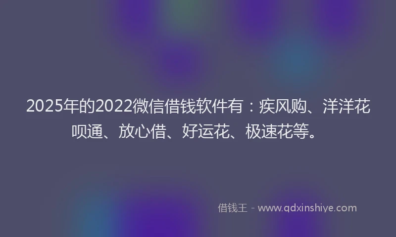 2025年的2022微信借钱软件有：疾风购、洋洋花呗通、放心借、好运花、极速花等。