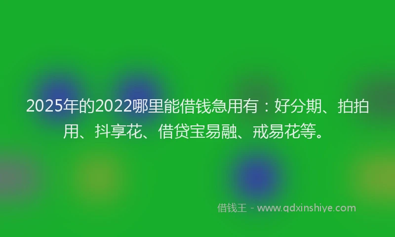 2025年的2022哪里能借钱急用有：好分期、拍拍用、抖享花、借贷宝易融、戒易花等。