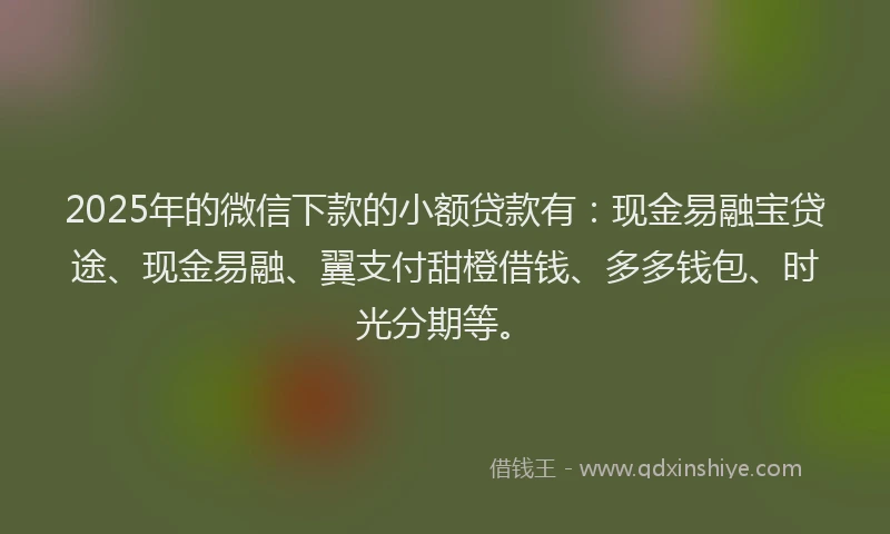 2025年的微信下款的小额贷款有：现金易融宝贷途、现金易融、翼支付甜橙借钱、多多钱包、时光分期等。