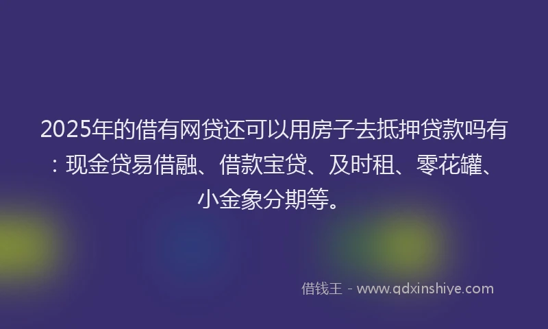 2025年的借有网贷还可以用房子去抵押贷款吗有：现金贷易借融、借款宝贷、及时租、零花罐、小金象分期等。