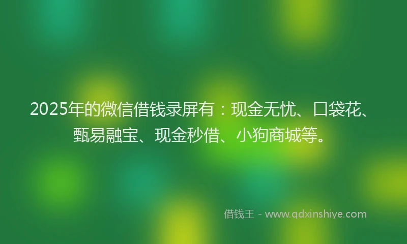 2025年的微信借钱录屏有：现金无忧、口袋花、甄易融宝、现金秒借、小狗商城等。