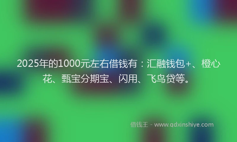 2025年的1000元左右借钱有：汇融钱包+、橙心花、甄宝分期宝、闪用、飞鸟贷等。