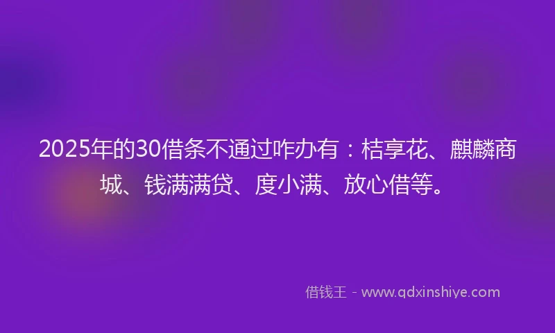 2025年的30借条不通过咋办有：桔享花、麒麟商城、钱满满贷、度小满、放心借等。
