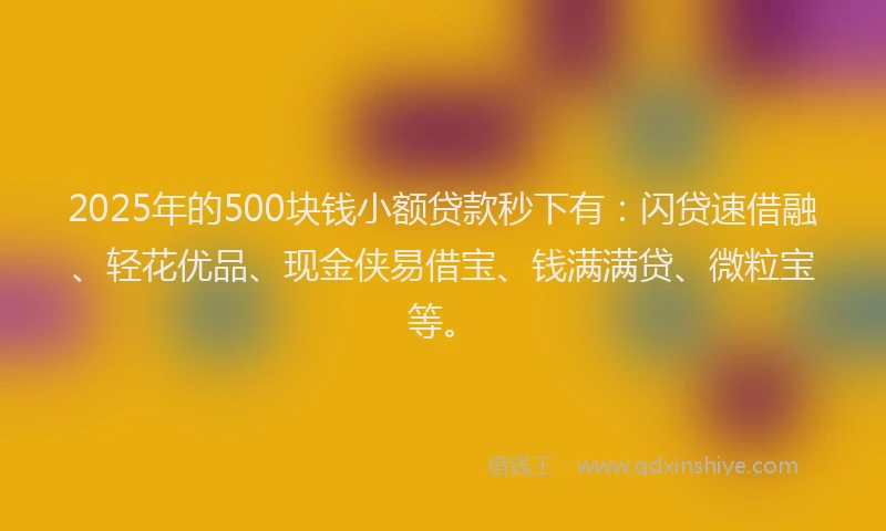 2025年的500块钱小额贷款秒下有：闪贷速借融、轻花优品、现金侠易借宝、钱满满贷、微粒宝等。