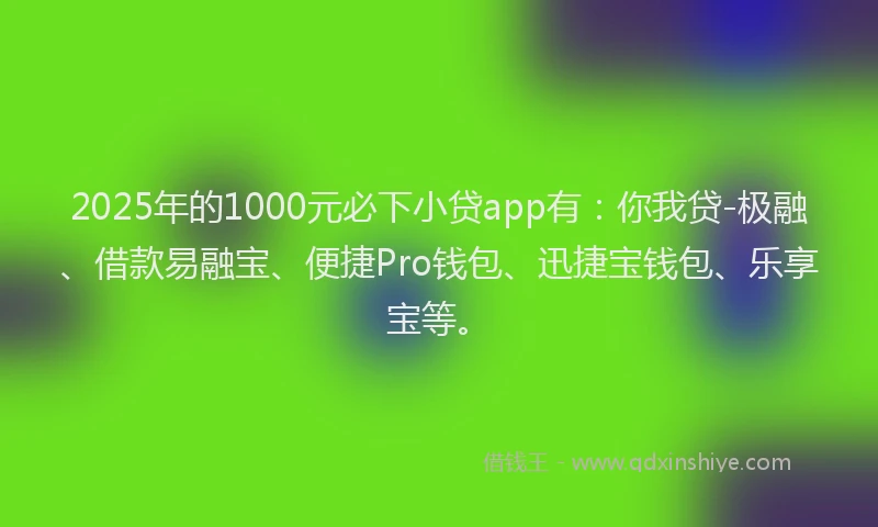 2025年的1000元必下小贷app有：你我贷-极融、借款易融宝、便捷Pro钱包、迅捷宝钱包、乐享宝等。