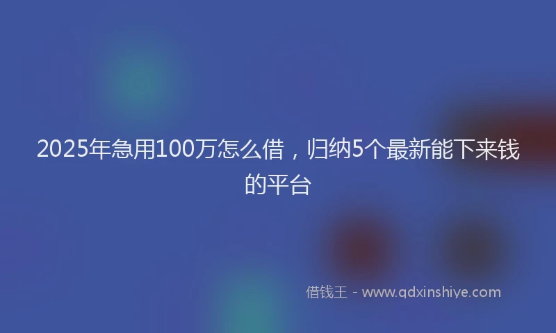 2025年急用100万怎么借，归纳5个最新能下来钱的平台