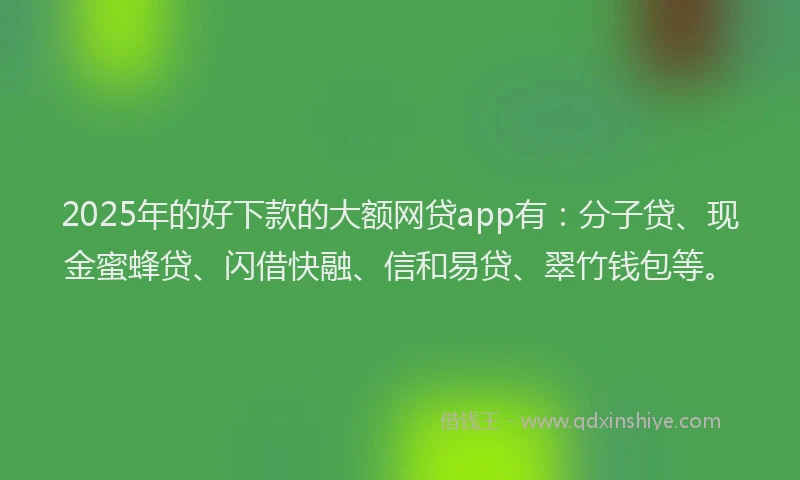 2025年的好下款的大额网贷app有：分子贷、现金蜜蜂贷、闪借快融、信和易贷、翠竹钱包等。