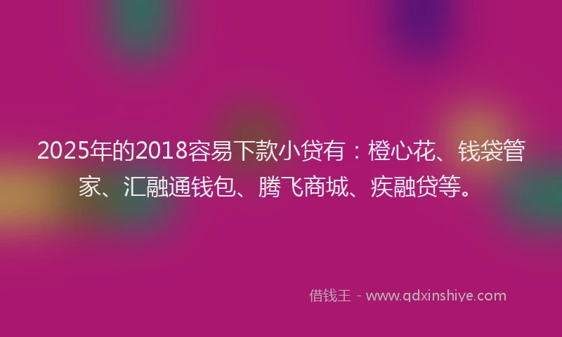 2025年的2018容易下款小贷有：橙心花、钱袋管家、汇融通钱包、腾飞商城、疾融贷等。
