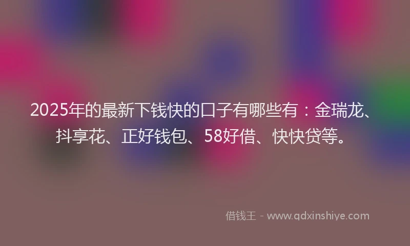 2025年的最新下钱快的口子有哪些有：金瑞龙、抖享花、正好钱包、58好借、快快贷等。