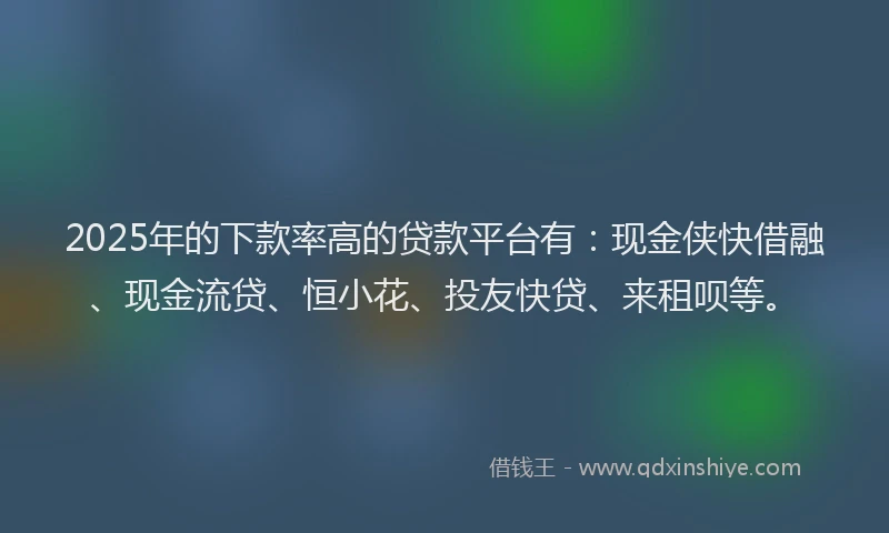 2025年的下款率高的贷款平台有：现金侠快借融、现金流贷、恒小花、投友快贷、来租呗等。