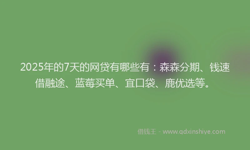 2025年的7天的网贷有哪些有：森森分期、钱速借融途、蓝莓买单、宜口袋、鹿优选等。
