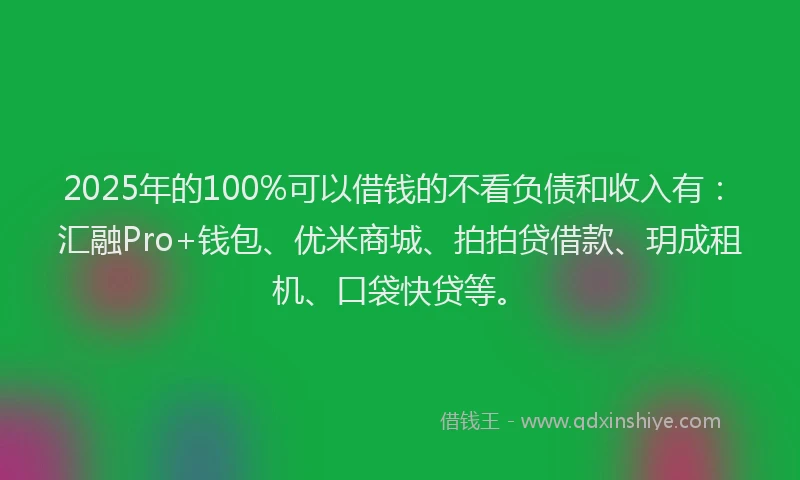 2025年的100%可以借钱的不看负债和收入有：汇融Pro+钱包、优米商城、拍拍贷借款、玥成租机、口袋快贷等。