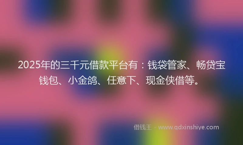 2025年的三千元借款平台有：钱袋管家、畅贷宝钱包、小金鸽、任意下、现金侠借等。