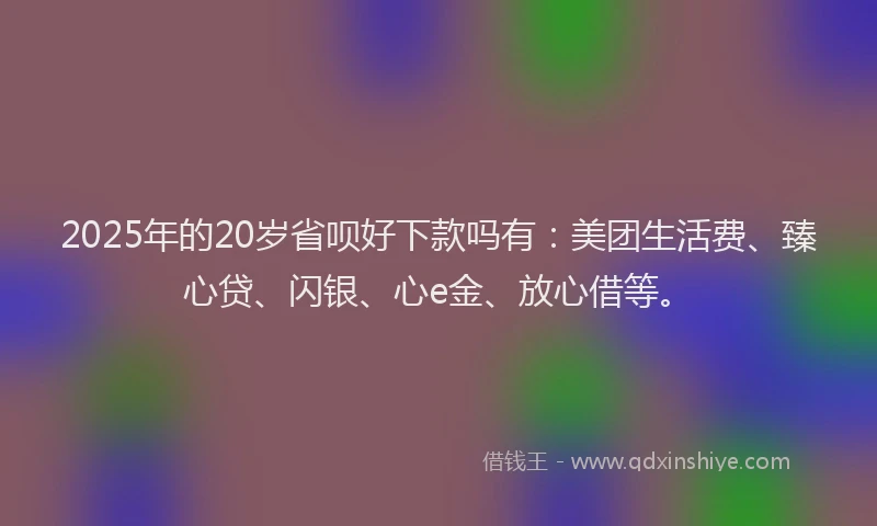 2025年的20岁省呗好下款吗有：美团生活费、臻心贷、闪银、心e金、放心借等。