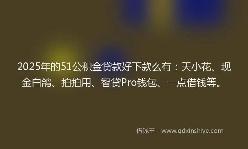 2025年的51公积金贷款好下款么有：天小花、现金白鸽、拍拍用、智贷Pro钱包、一点借钱等。