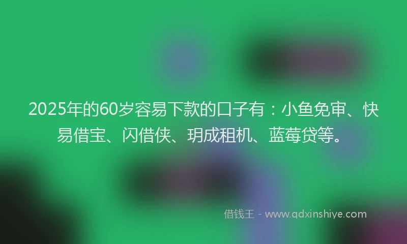 2025年的60岁容易下款的口子有：小鱼免审、快易借宝、闪借侠、玥成租机、蓝莓贷等。