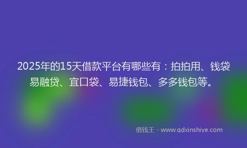 2025年的15天借款平台有哪些有：拍拍用、钱袋易融贷、宜口袋、易捷钱包、多多钱包等。