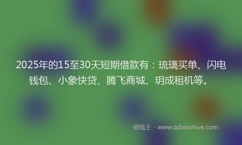 2025年的15至30天短期借款有：琉璃买单、闪电钱包、小象快贷、腾飞商城、玥成租机等。