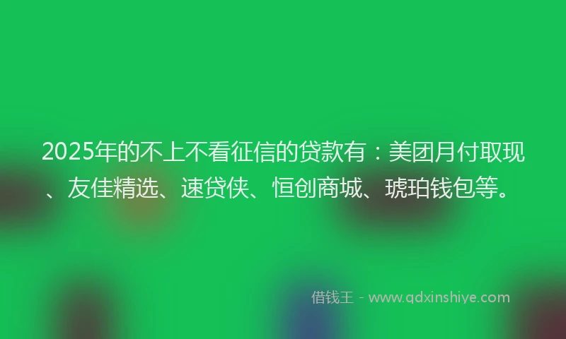 2025年的不上不看征信的贷款有：美团月付取现、友佳精选、速贷侠、恒创商城、琥珀钱包等。
