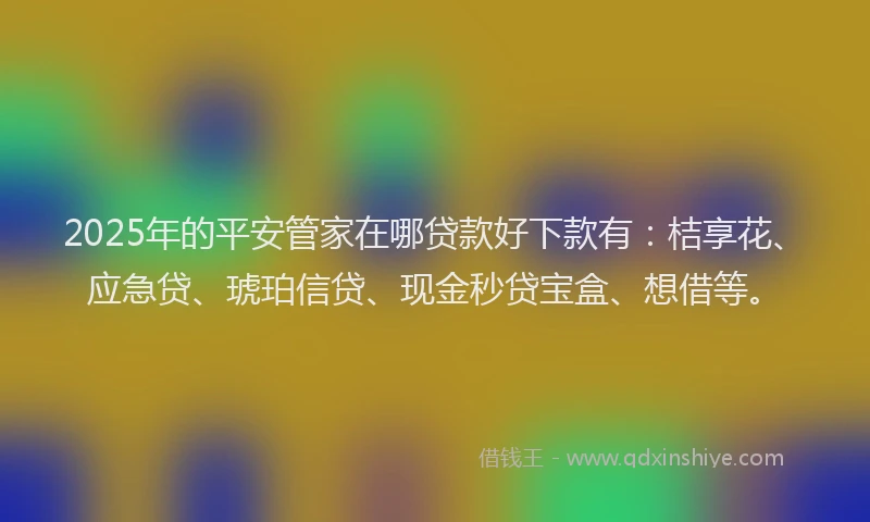 2025年的平安管家在哪贷款好下款有：桔享花、应急贷、琥珀信贷、现金秒贷宝盒、想借等。