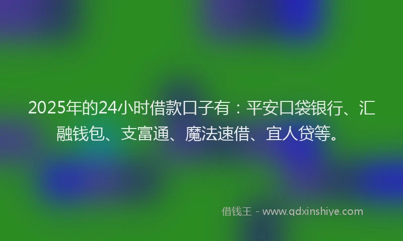 2025年的24小时借款口子有：平安口袋银行、汇融钱包、支富通、魔法速借、宜人贷等。