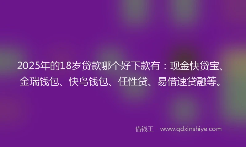 2025年的18岁贷款哪个好下款有：现金快贷宝、金瑞钱包、快鸟钱包、任性贷、易借速贷融等。
