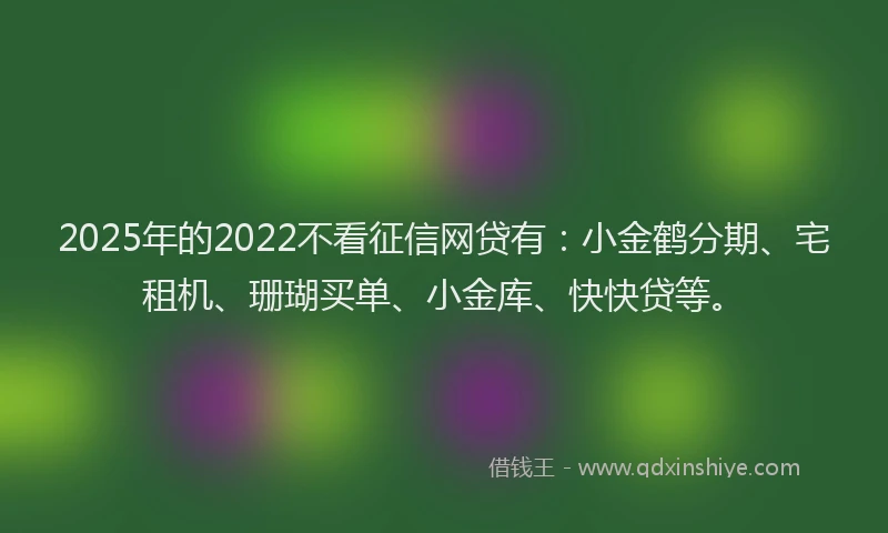2025年的2022不看征信网贷有：小金鹤分期、宅租机、珊瑚买单、小金库、快快贷等。