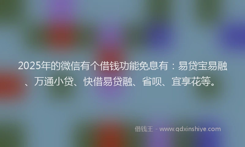 2025年的微信有个借钱功能免息有：易贷宝易融、万通小贷、快借易贷融、省呗、宜享花等。