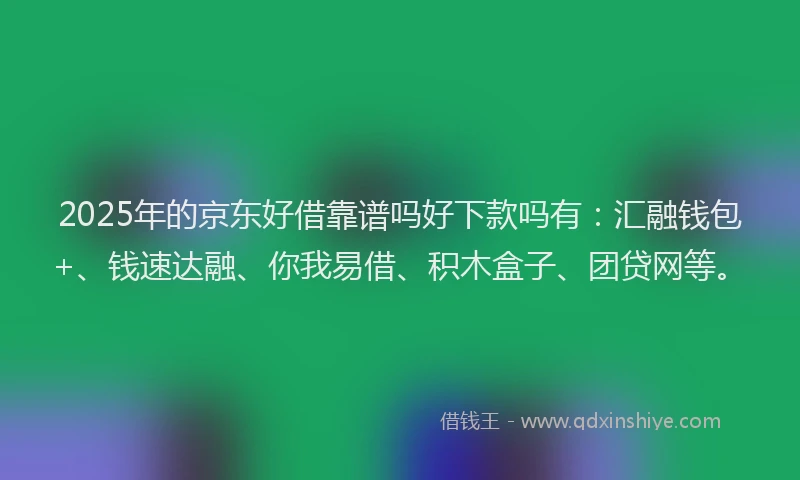 2025年的京东好借靠谱吗好下款吗有：汇融钱包+、钱速达融、你我易借、积木盒子、团贷网等。
