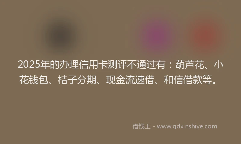 2025年的办理信用卡测评不通过有：葫芦花、小花钱包、桔子分期、现金流速借、和信借款等。
