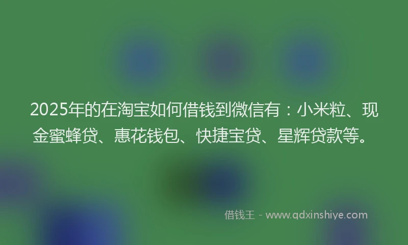 2025年的在淘宝如何借钱到微信有：小米粒、现金蜜蜂贷、惠花钱包、快捷宝贷、星辉贷款等。