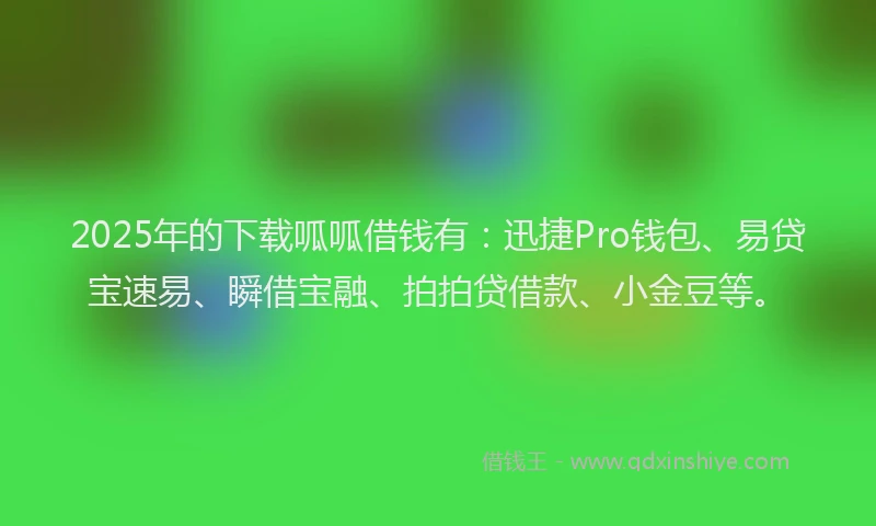 2025年的下载呱呱借钱有：迅捷Pro钱包、易贷宝速易、瞬借宝融、拍拍贷借款、小金豆等。