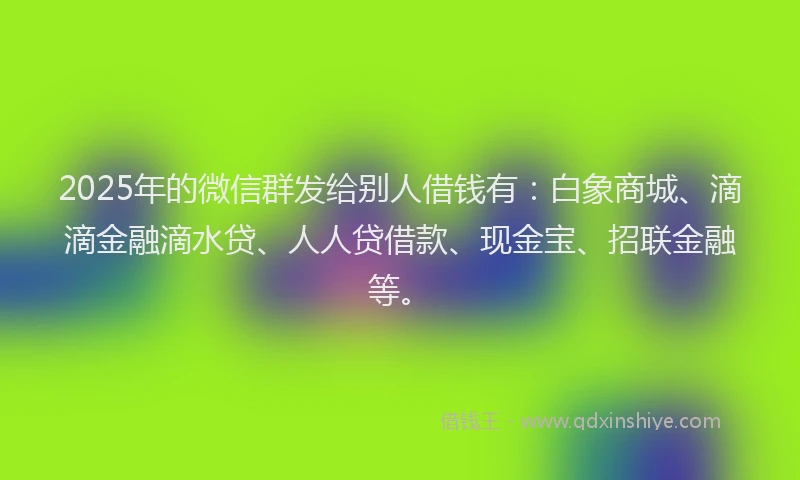 2025年的微信群发给别人借钱有：白象商城、滴滴金融滴水贷、人人贷借款、现金宝、招联金融等。