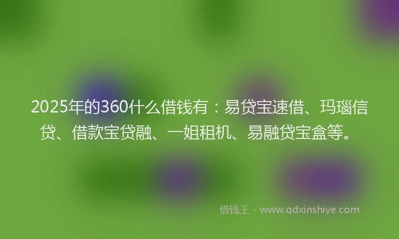 2025年的360什么借钱有：易贷宝速借、玛瑙信贷、借款宝贷融、一姐租机、易融贷宝盒等。