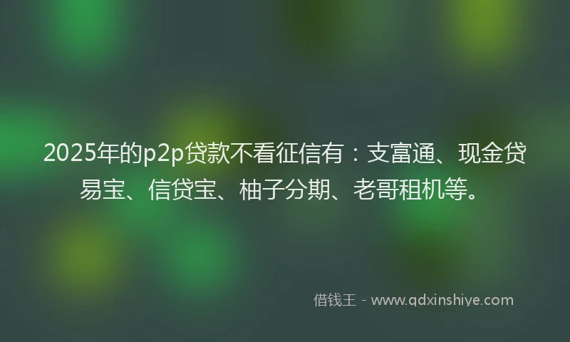 2025年的p2p贷款不看征信有：支富通、现金贷易宝、信贷宝、柚子分期、老哥租机等。