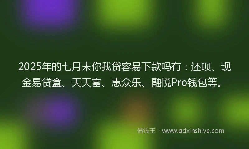 2025年的七月末你我贷容易下款吗有：还呗、现金易贷盒、天天富、惠众乐、融悦Pro钱包等。
