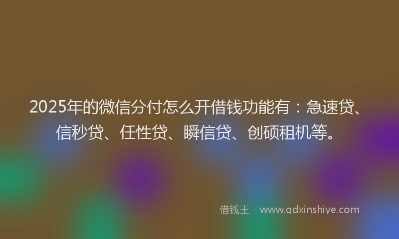 2025年的微信分付怎么开借钱功能有：急速贷、信秒贷、任性贷、瞬信贷、创硕租机等。