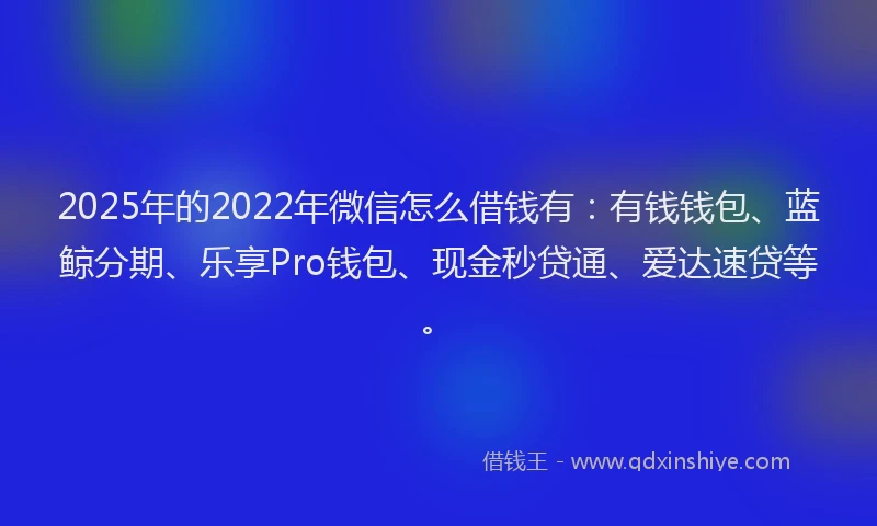 2025年的2022年微信怎么借钱有：有钱钱包、蓝鲸分期、乐享Pro钱包、现金秒贷通、爱达速贷等。