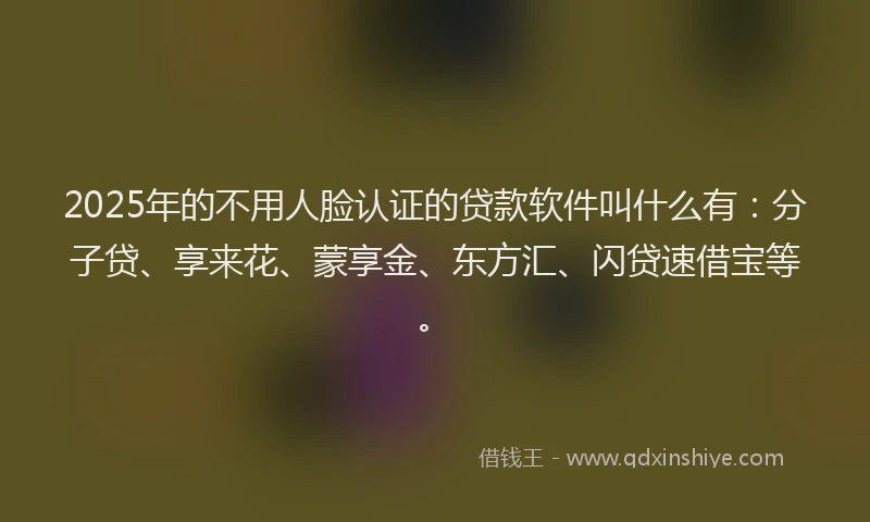 2025年的不用人脸认证的贷款软件叫什么有：分子贷、享来花、蒙享金、东方汇、闪贷速借宝等。