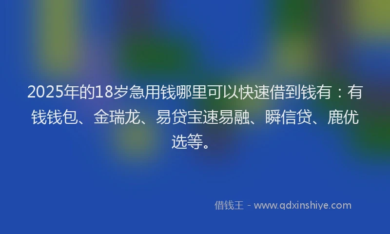 2025年的18岁急用钱哪里可以快速借到钱有：有钱钱包、金瑞龙、易贷宝速易融、瞬信贷、鹿优选等。